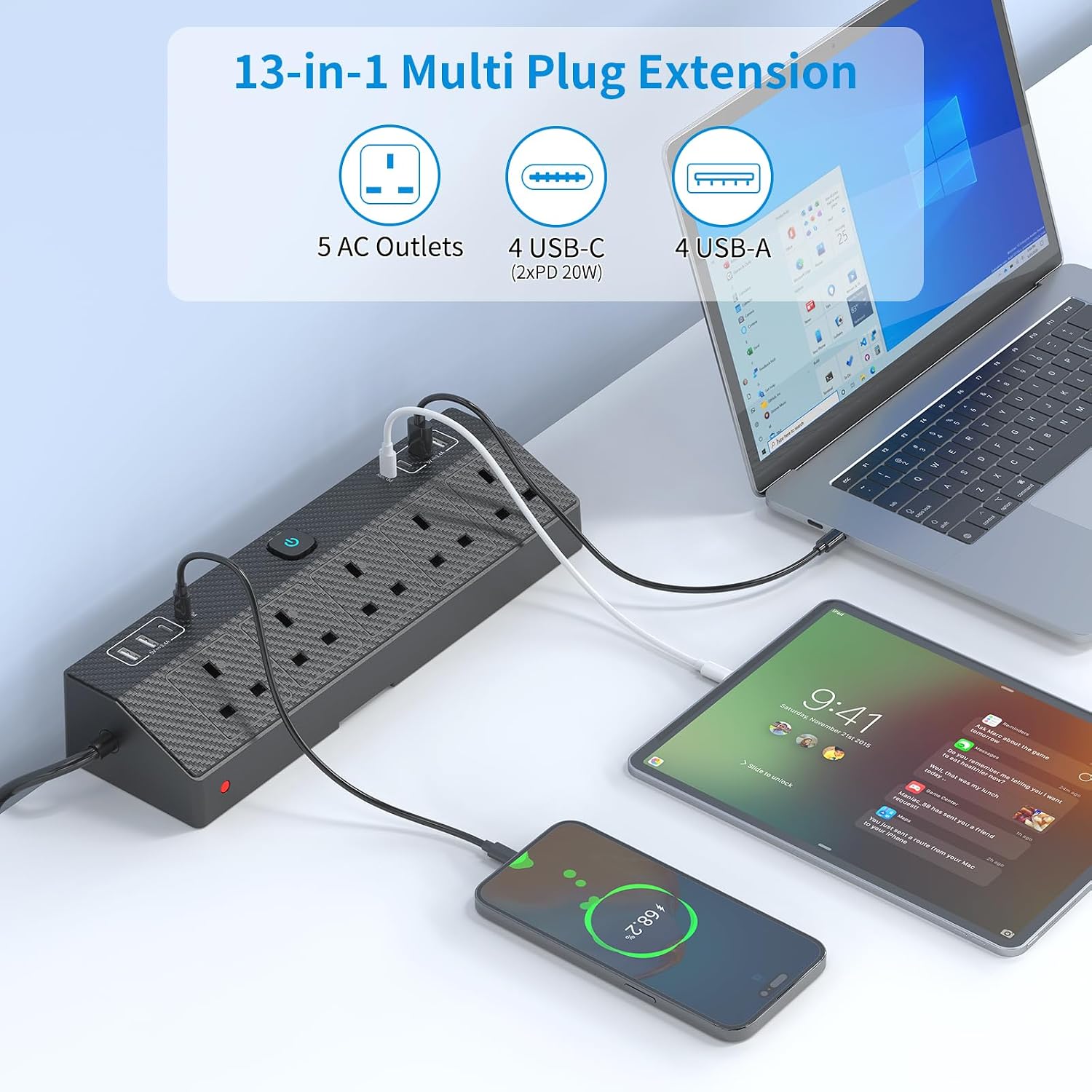 Detalle de HAFINO Desk Extension Lead 1.8M with 20W PD