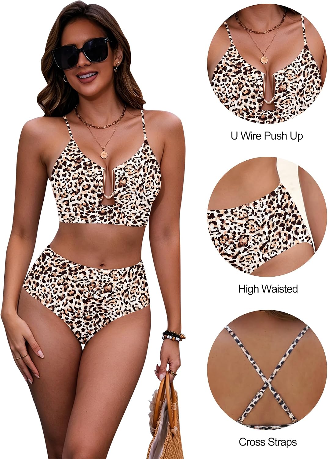 Thumbnail 4 de HORISUN Hochtaillierter Bikini Damen Zweiteilig mit verstellbaren Trägern, U-Metallverschluss und Bauchweg-Effekt – Größe S–2XL