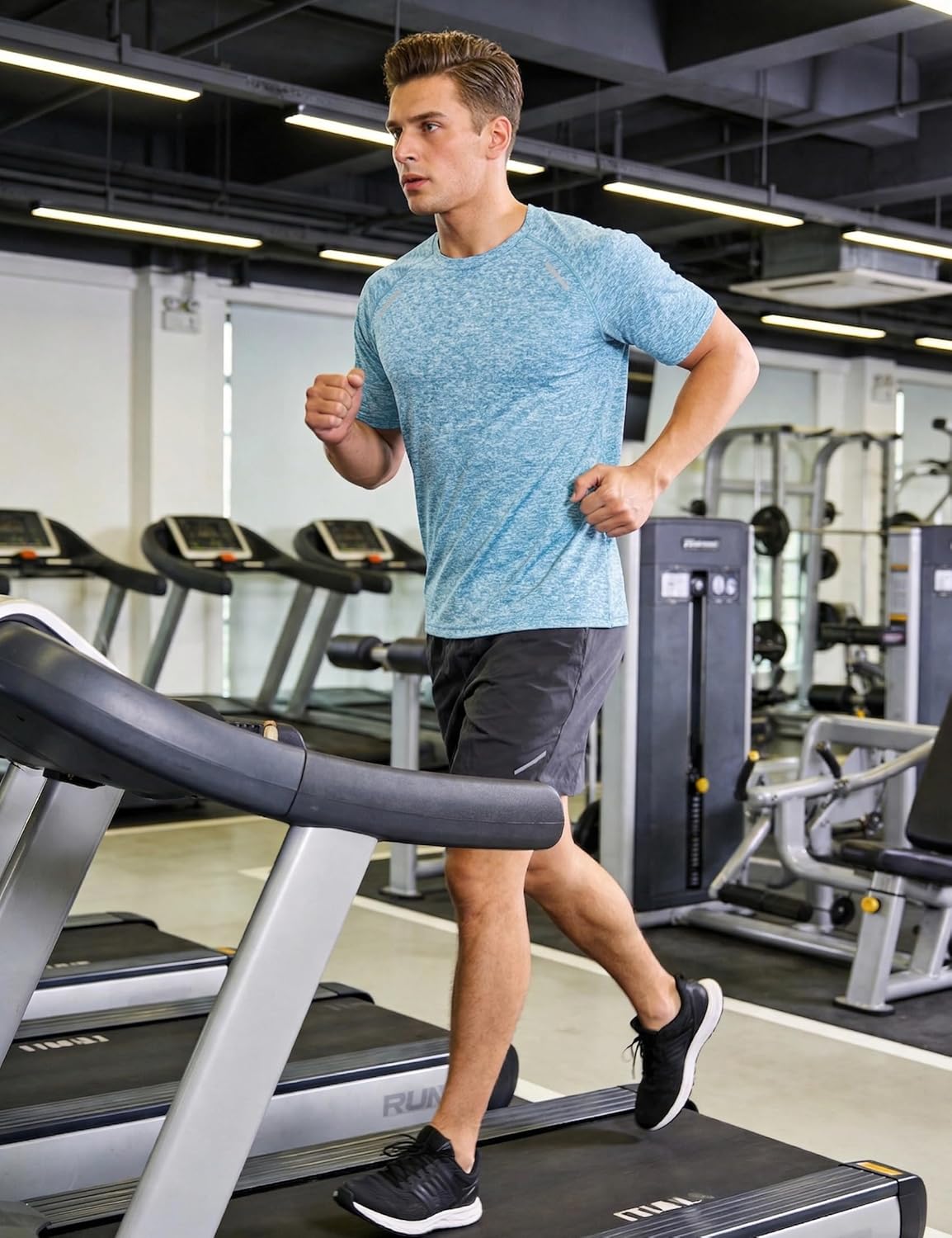 Thumbnail 2 de Quoboquo T-shirt de sport pour homme à col rond – respirante, séchage rapide et bandes réfléchissantes