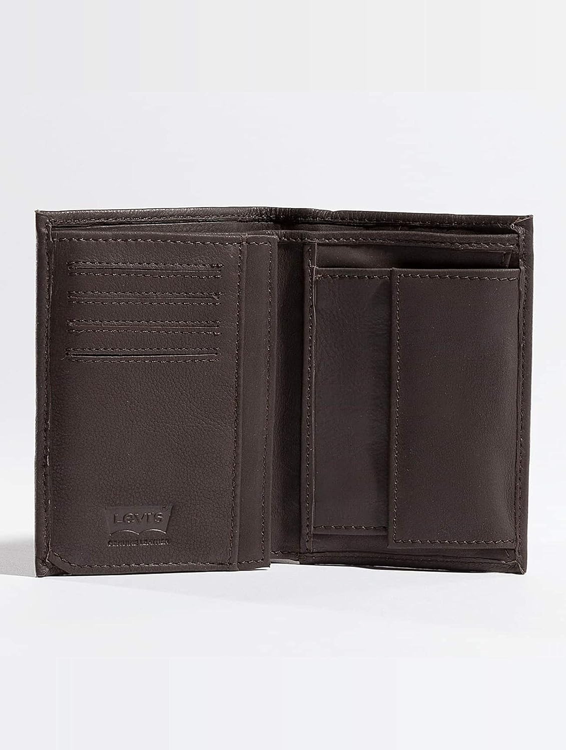 Detalle de Levi’s Clairview Vertical 22543-4 – męski portfel ze skóry naturalnej, brązowy