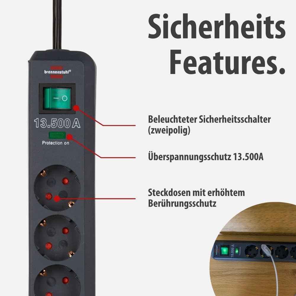 Thumbnail 3 de Brennenstuhl Eco-Line 6-Fach Steckdosenleiste mit Überspannungsschutz, anthrazit, 5 m Kabel