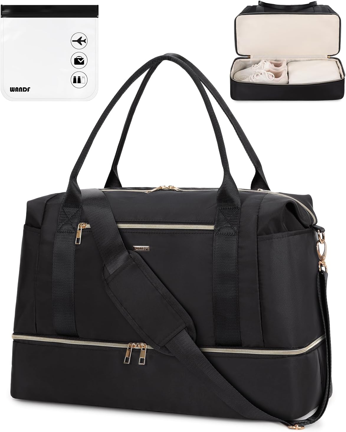 Detalle de WANDF 45x36x20 Cabin Bag: Underseat Carry-On for EasyJet with Wet Pocket & Shoe Compartment