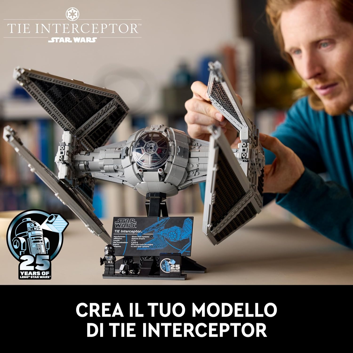 Detalle de LEGO Star Wars TIE Interceptor UCS 75382: maquette d’esposizione per adulti con minifigure e 25° anniversario