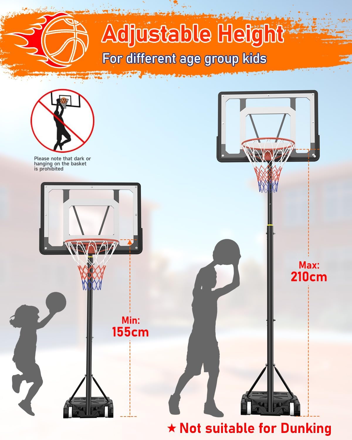 Detalle 2 de Panier de basket portable réglable 1,5–2,1 m avec panneau 84 cm
