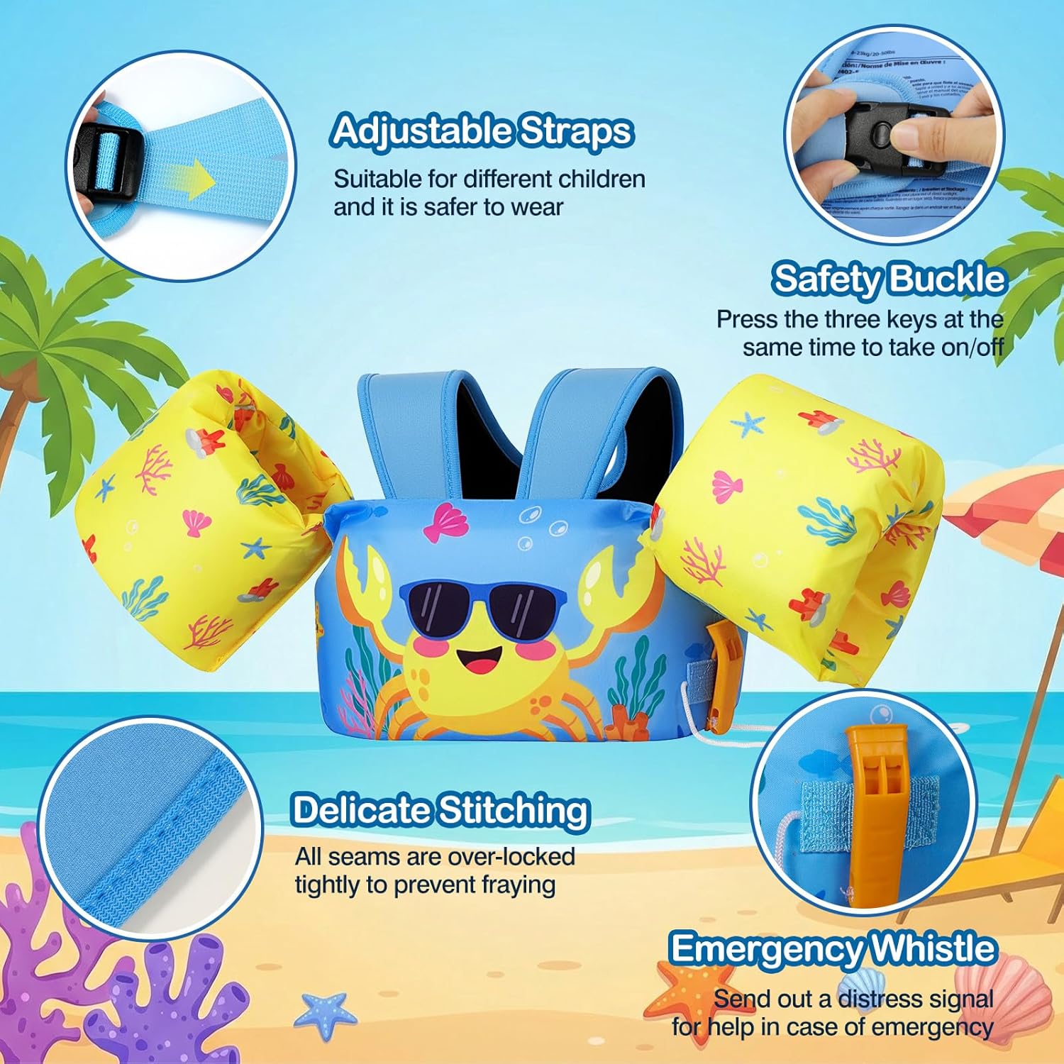 Thumbnail 2 de MoKo Kinder Schwimmflügel Cartoon – sichere Schwimmweste für Jungen und Mädchen