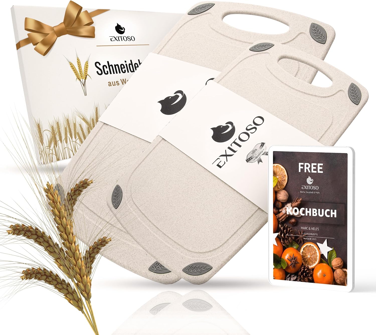 EXITOSO rutschfestes Schneidebrett-Set aus PP (2-teilig), spülmaschinenfest
