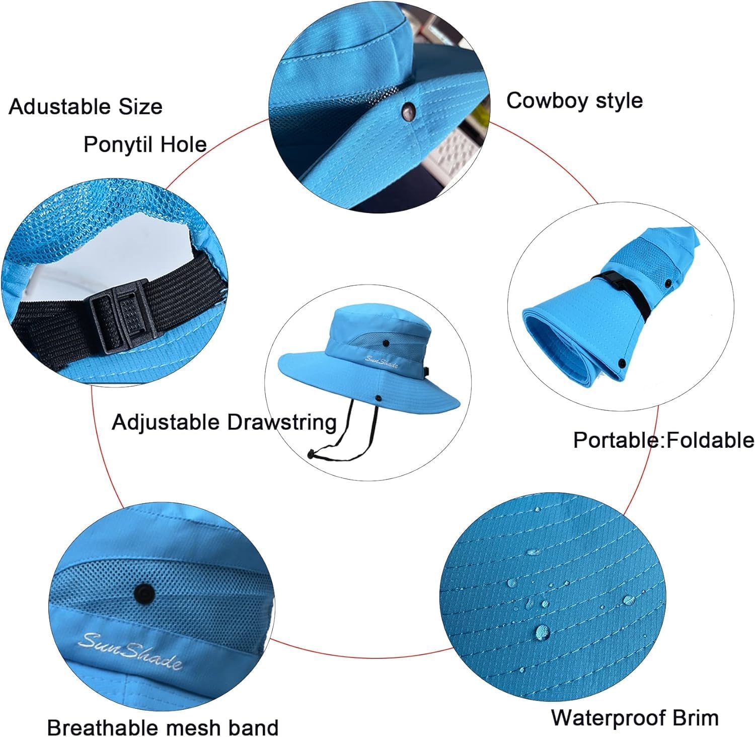Detalle de DRESHOW Damen Sonnenhut – UV-Schutz, faltbar, Mesh, Pferdeschwanz Öffnung