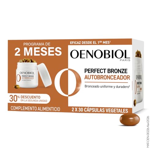 Detalle de OENOBIOL PERFECT BRONZE DUO Autobronceador: acelerador de bronceado corporal y facial, 60 cápsulas