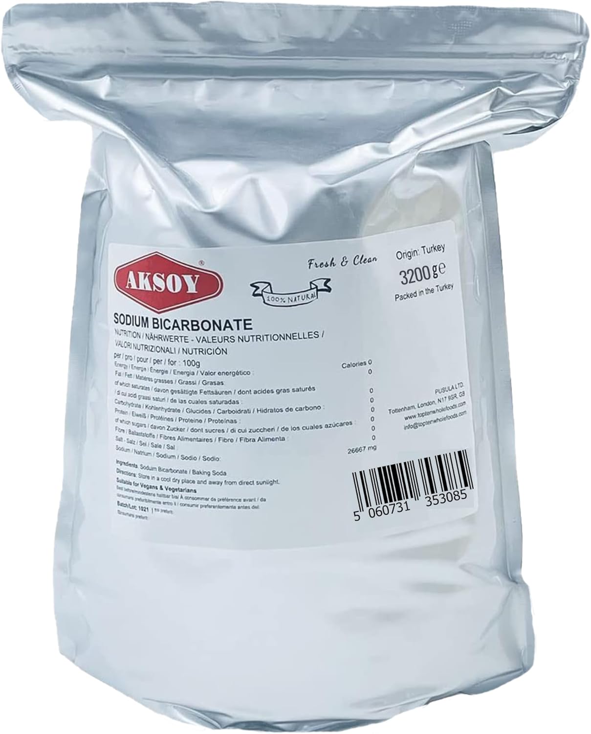 Detalle de Aksoy Baking Soda 3.2KG – Pure Sodium Bicarbonate Powder for Baking, Cooking, Cleaning & Odour Removal