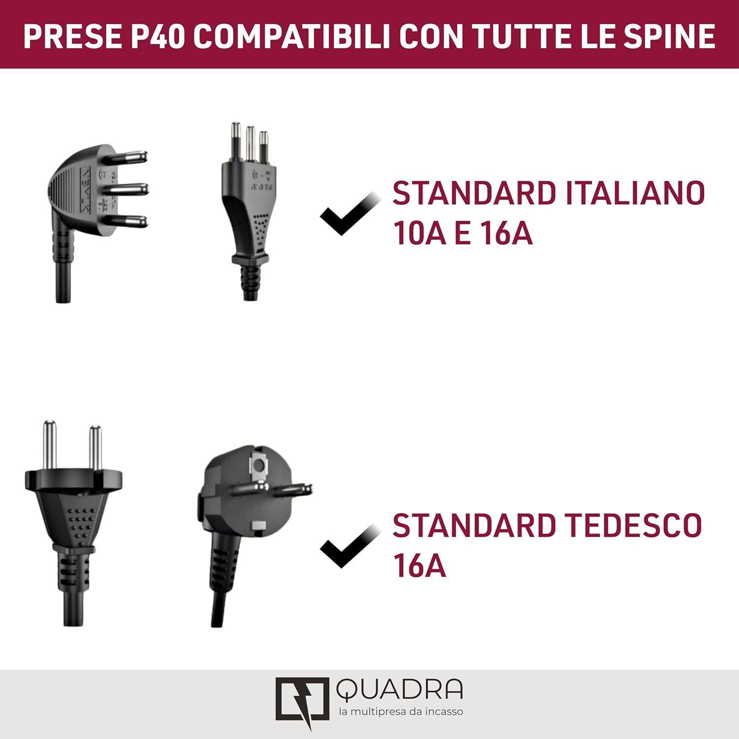 Thumbnail 3 de Electraline 22117 Multipresa da incasso Quadra 4 Posti Universali P40 + 2 USB-C