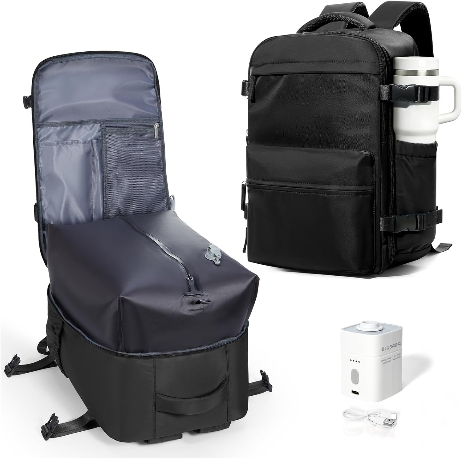 Imagen de Zaino da Viaggio Grande con Compressione Sottovuoto e Pompa – Nero, 50x32x25 cm en OfertitasTOP