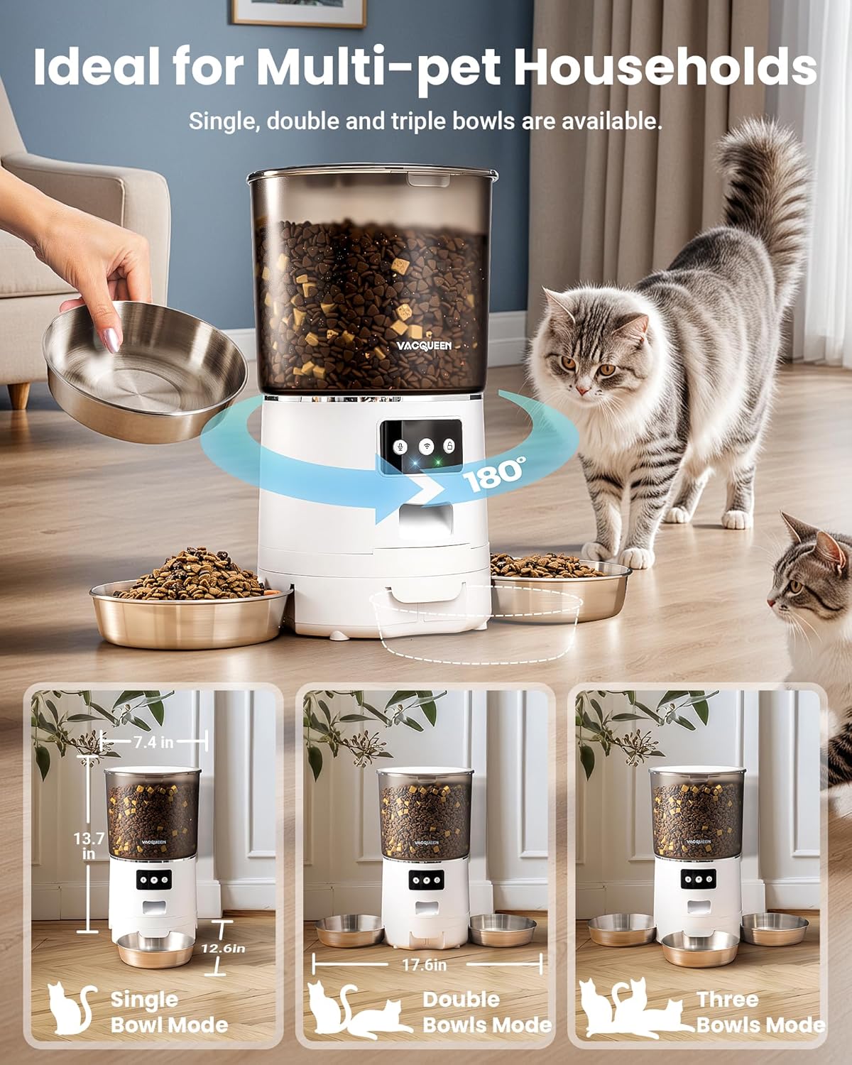Detalle 2 de Automatic Cat Feeder for 3 Cats 6L