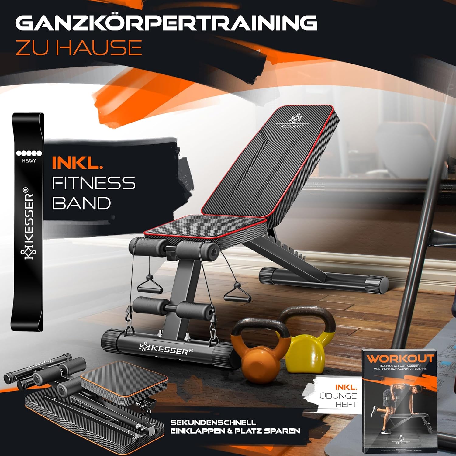 Thumbnail 3 de KESSER klappbare Hantelbank mit verstellbarer Rückenlehne – Trainingsbank für Bankdrücken & Ganzkörperübungen