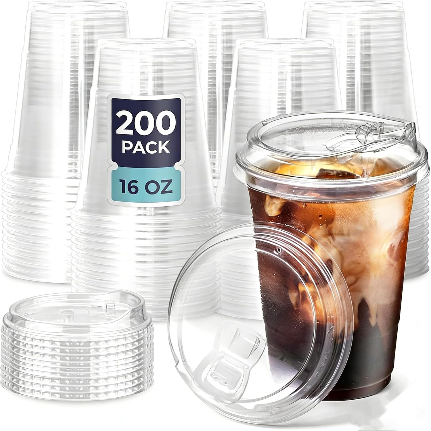 Detalle de Fit Meal Prep 16 oz Clear Plastic Cups with Strawless Lids (200 Pack)