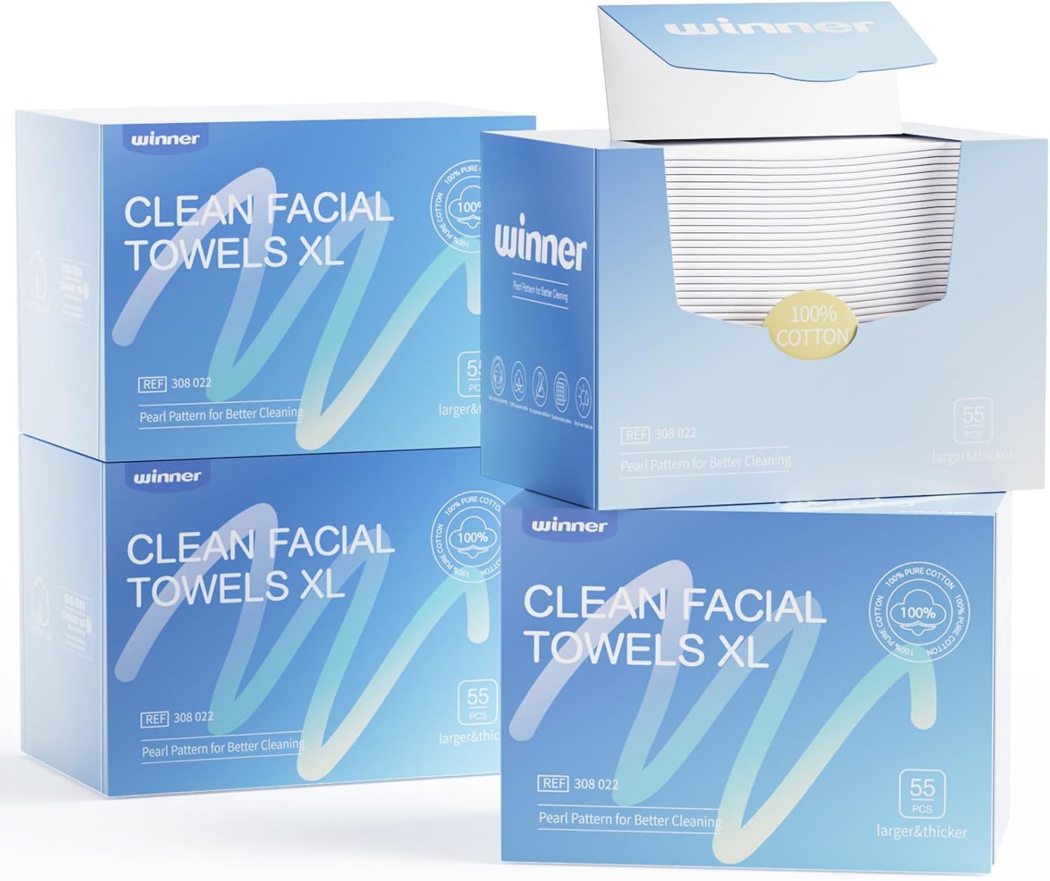 Detalle de Winner Face Towels XL disposable facial towel wipes (100% USDA biobased) – 220 count, 4 pack
