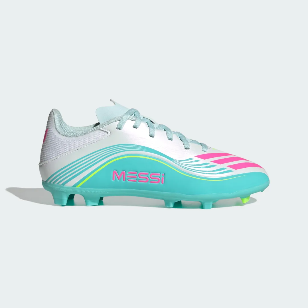 Detalle 2 de Bota de fútbol F50 MESSI LEAGUE para césped natural seco y multisuperficie - niños (Adidas)