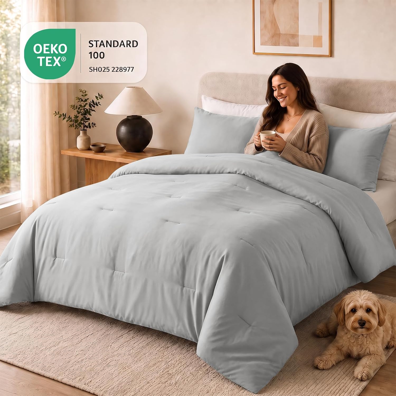 Thumbnail 4 de CozyLux Light Grey Queen Comforter Set, 3-Piece Bedding