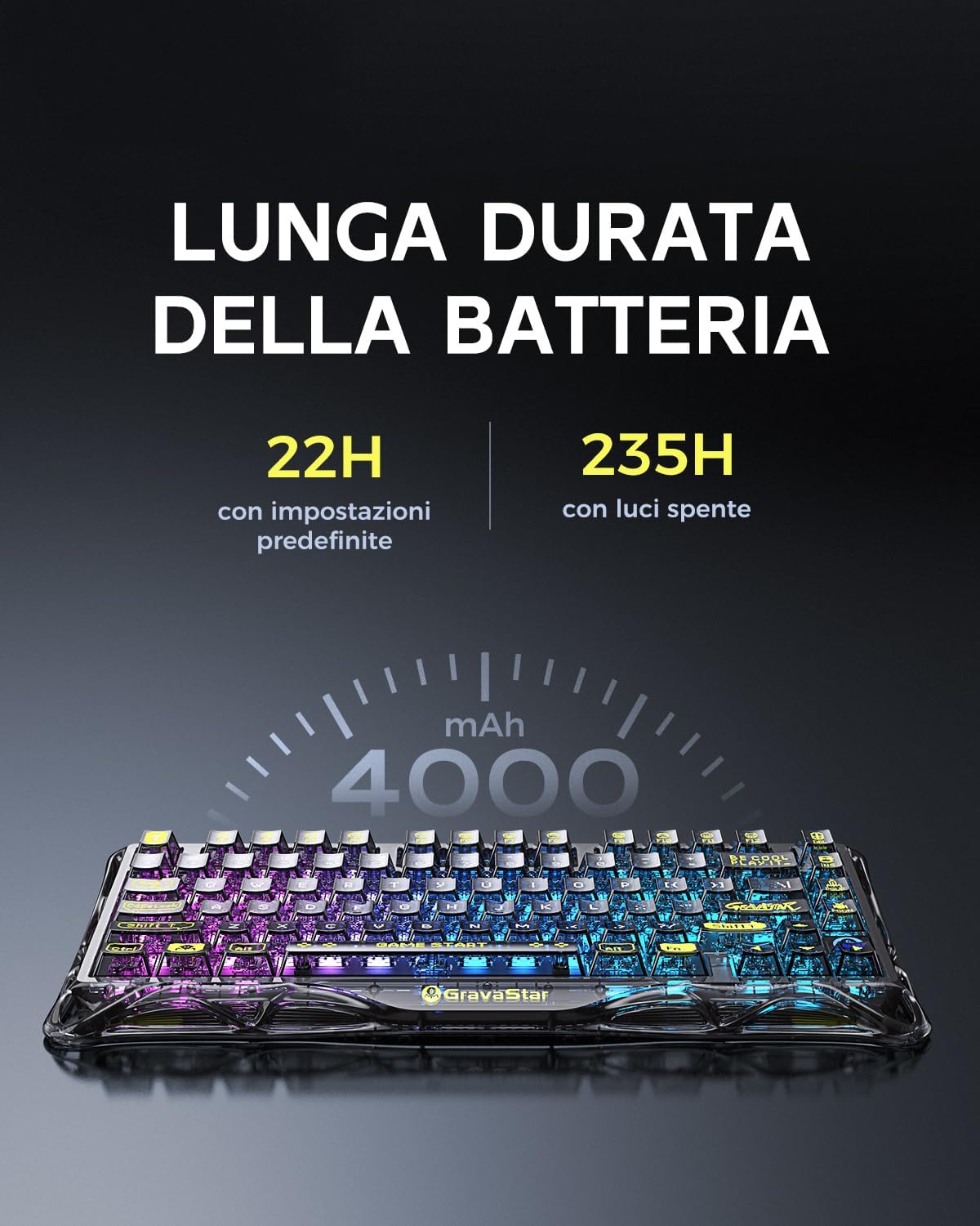 Detalle de GravaStar Mercury K1 Lite tastiera meccanica wireless 75% con BT 5.0/2.4G/USB-C e RGB