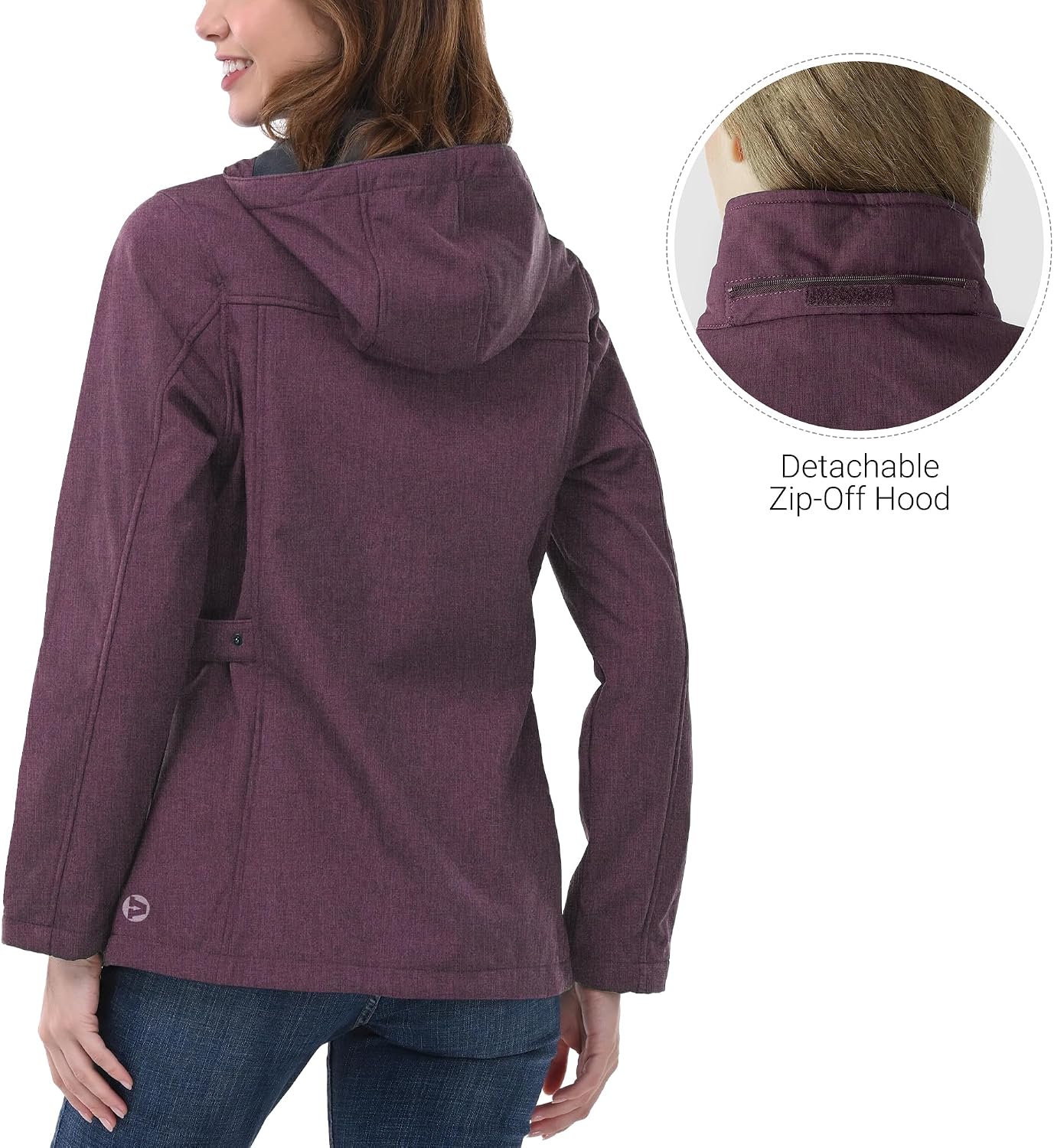 Detalle de Outdoor Ventures Damen Softshelljacke – kurze, gefütterte Regenjacke mit abnehmbarer Kapuze