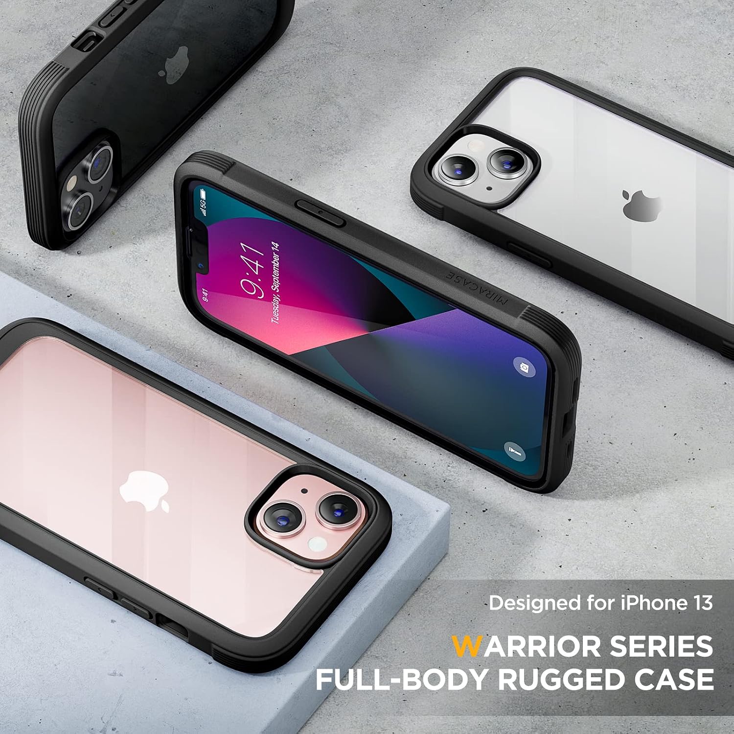 Detalle 2 de Miracase iPhone 13 6.1" case with built-in 9H glass screen protector (clear back, black bumper)