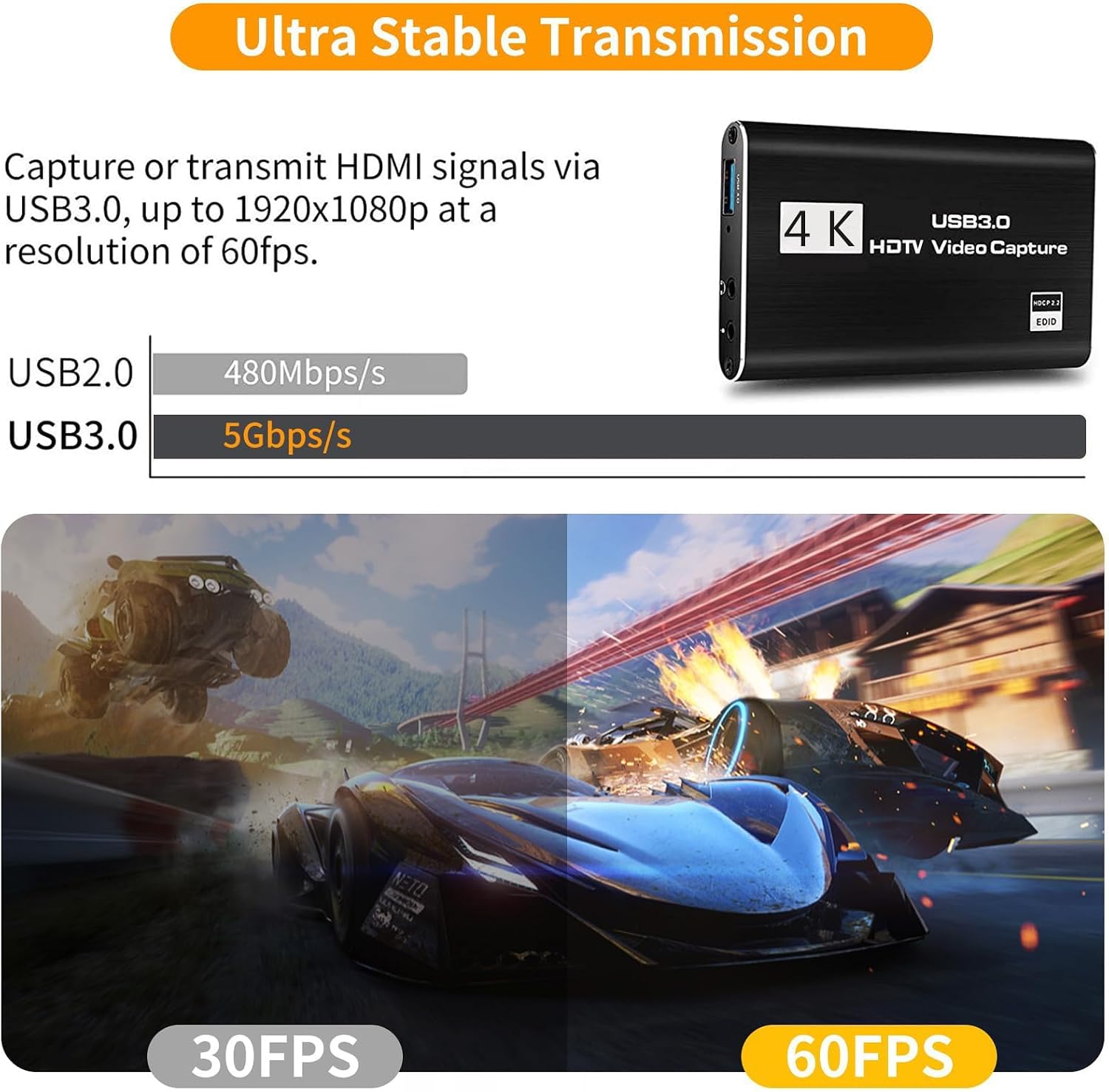 Thumbnail 3 de 4K HDMI Video Capture Card: USB 3.0 Full HD 1080P Capture with Microphone Input