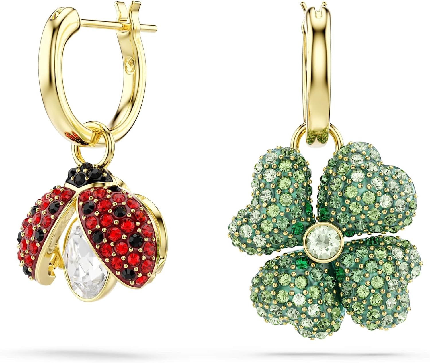 Detalle de Swarovski Orecchini pendenti Idyllia Set (3) – Coccinella, Quadrifoglio e Fragola, placcato oro