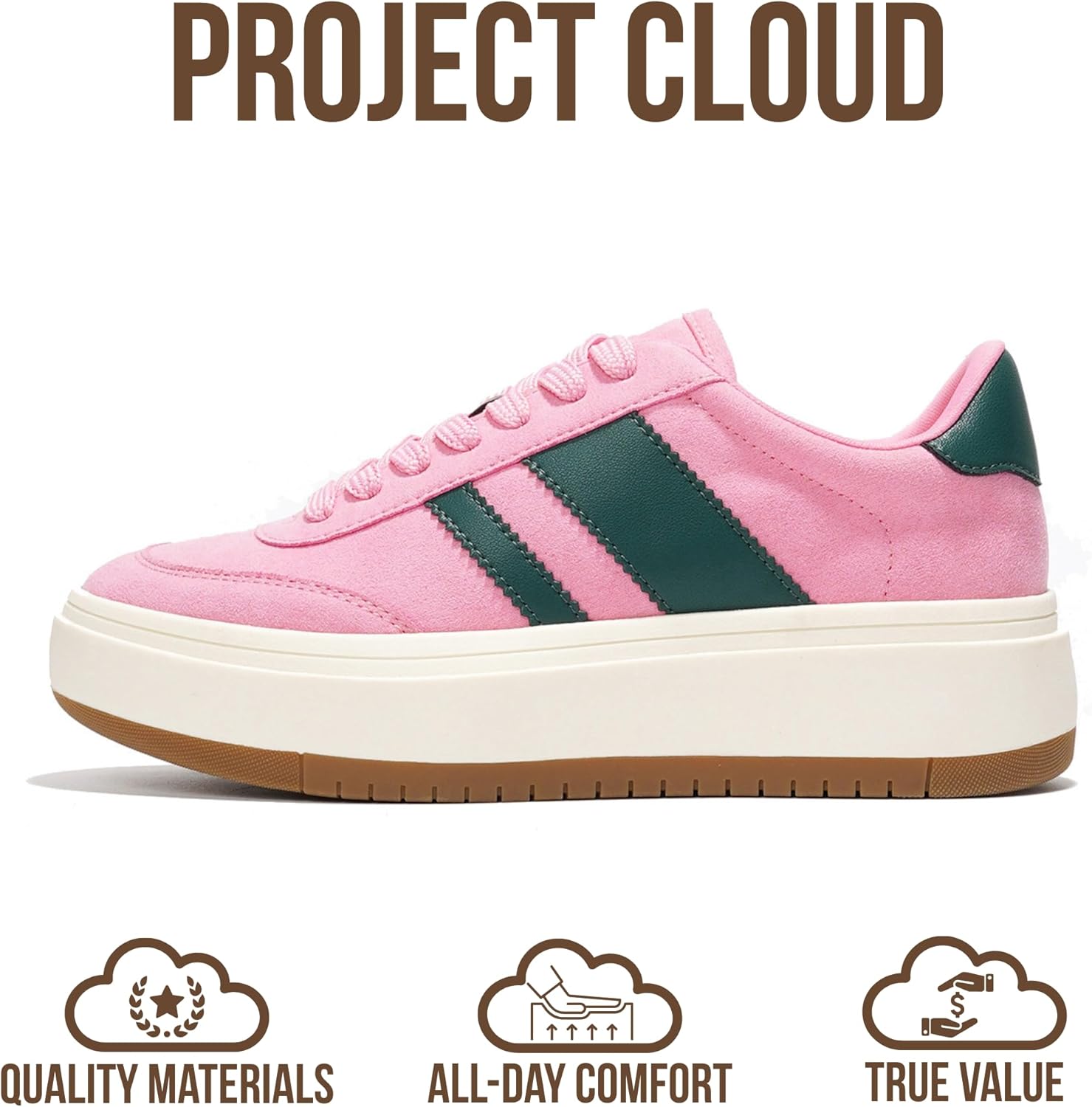 Detalle de Project Cloud Platform Sneakers for Women – Lightweight Memory Foam Insole, Non-Slip Platform Sneakers