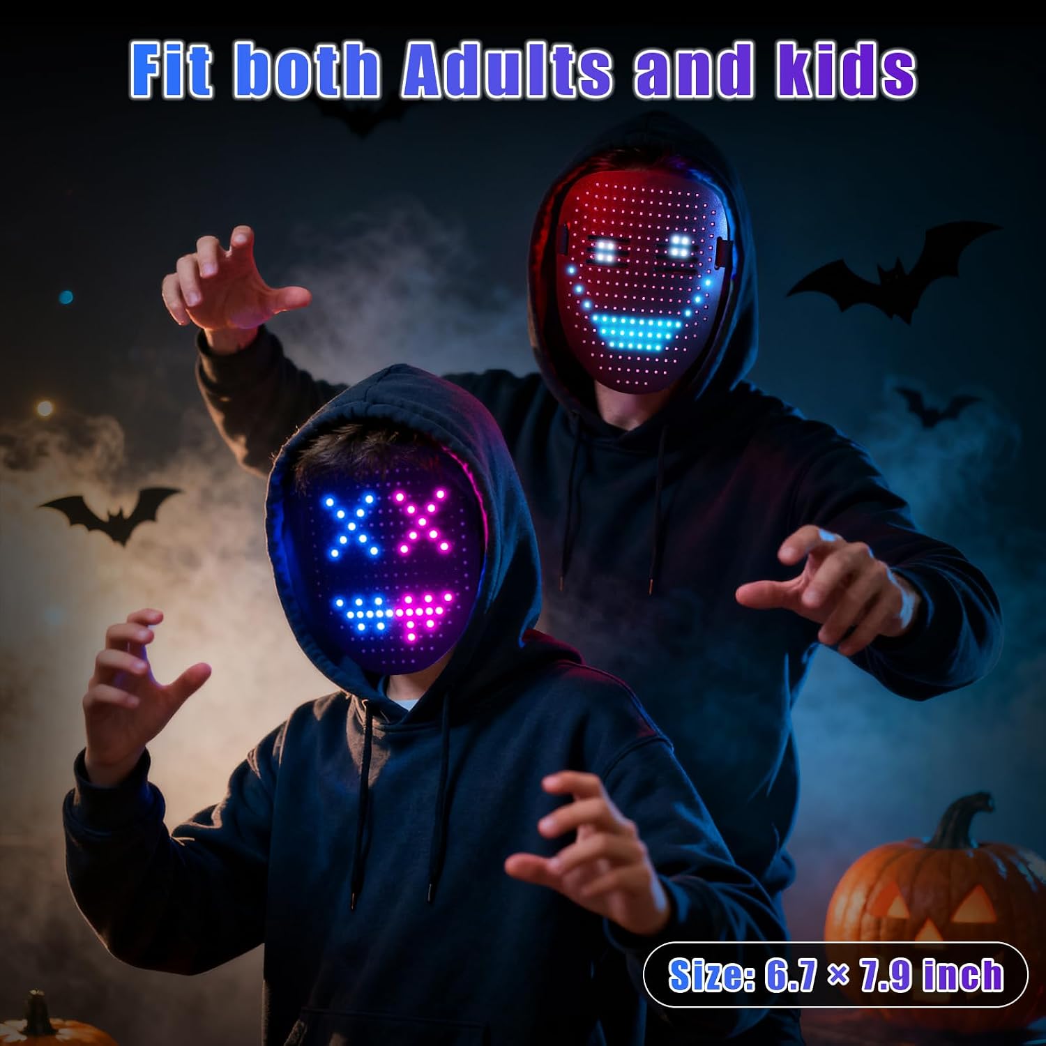 Detalle 2 de QAQ LED Light-Up Mask with 50 Patterns, Gesture Controls and Rechargeable Battery