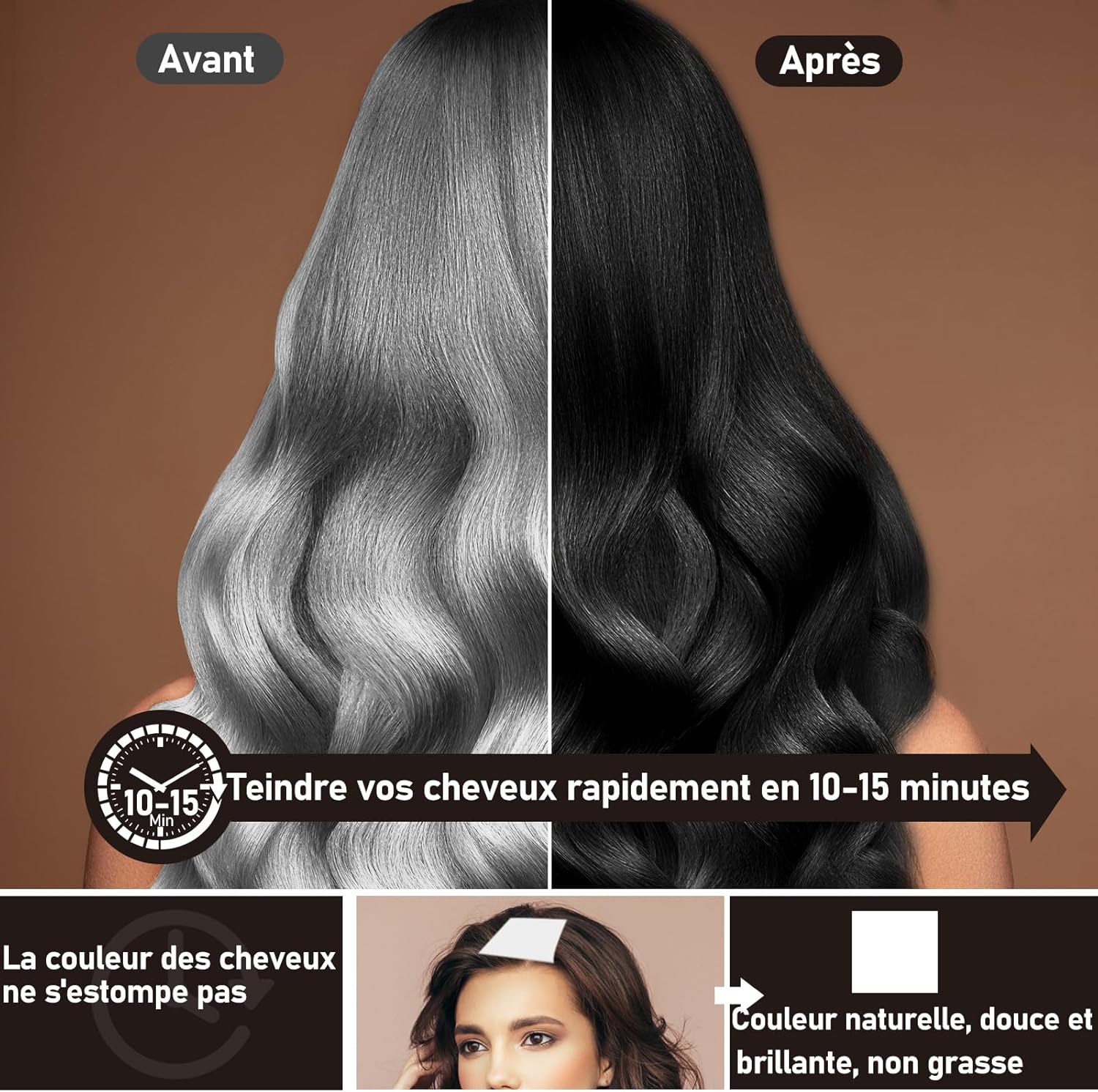 Thumbnail 1 de Shampoing Colorant Noir 3 en 1 (500 ml) pour cheveux blancs – teinture instantanée maison