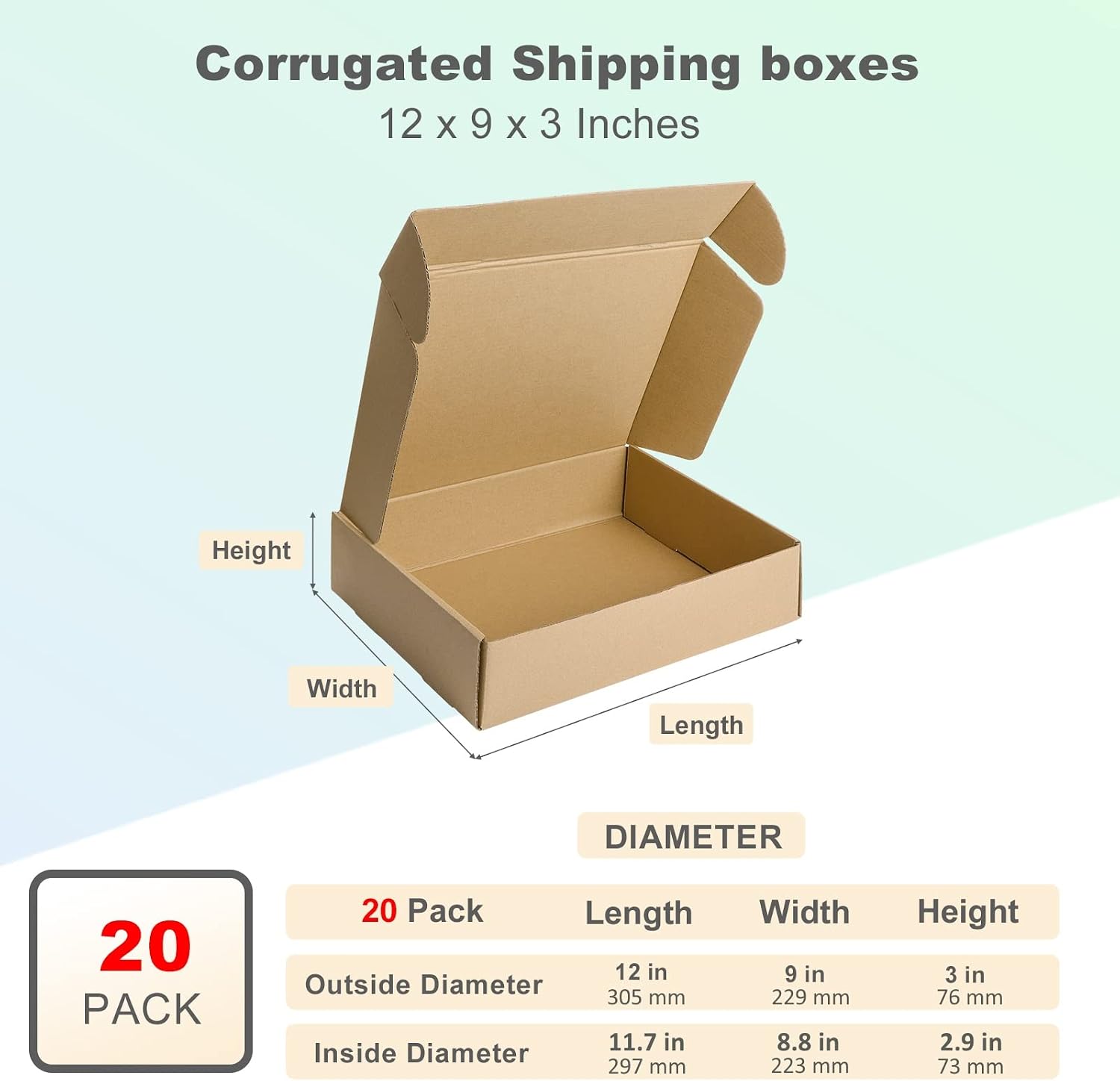 Thumbnail 1 de HORLIMER Small Shipping Boxes (305 x 229 x 76 mm) – Pack of 20 Foldable Brown Boxes