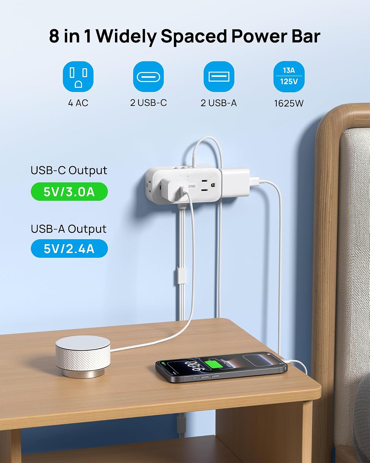 Detalle 2 de TROND TD-PS-US15SX Rotating Power Bar, 4 AC Outlets, 4 USB Ports