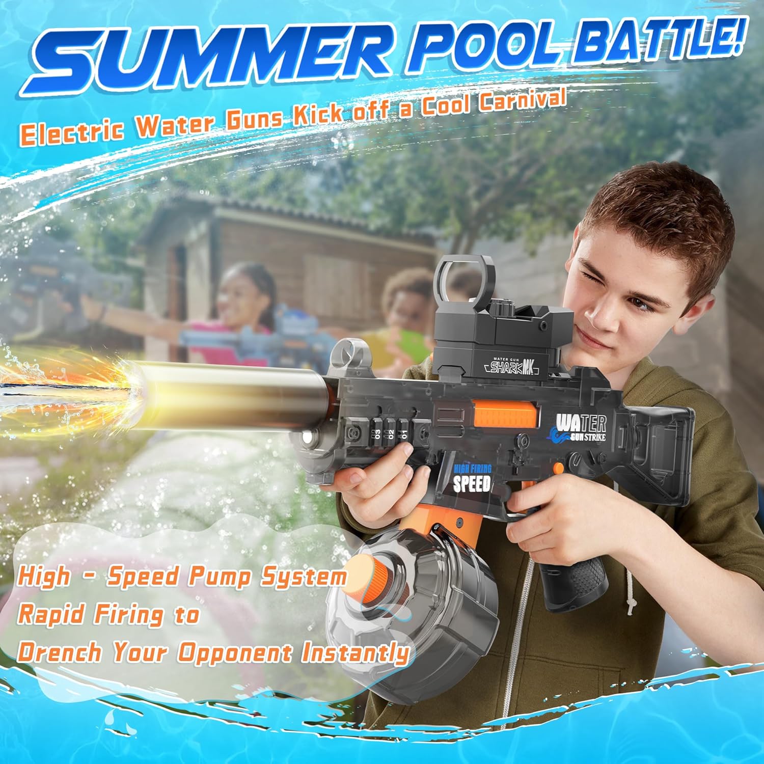 Thumbnail 3 de 2-Pack Electric Water Guns for Adults & Kids with 32Ft Range, LED, and Automatic Refill (Gray & Blue)