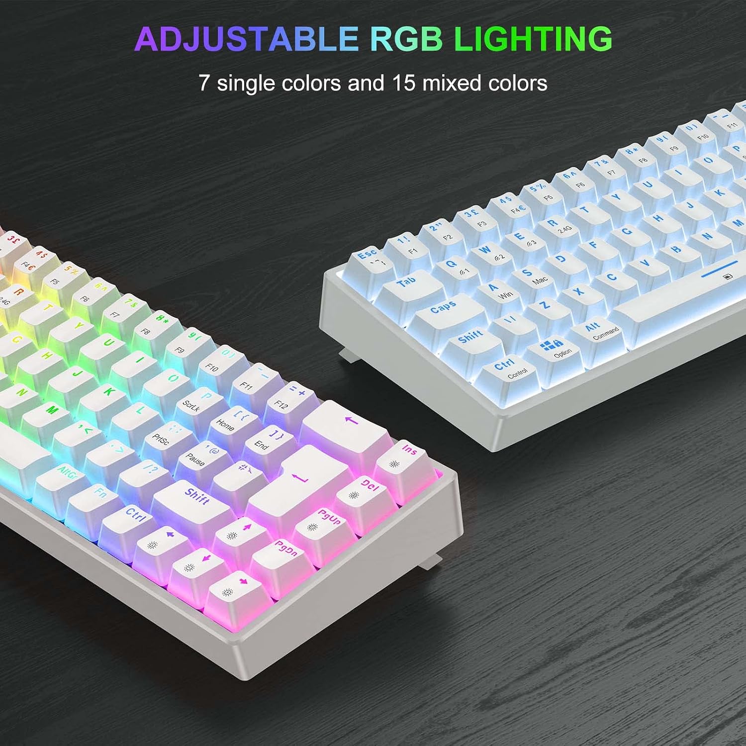 Detalle 2 de TECURS Wireless Mechanical Gaming Keyboard RGB UK Layout 65% (65%) TKL with Red Switches, 2.4G/Bluetooth/Wired, Easy multi-device pairing