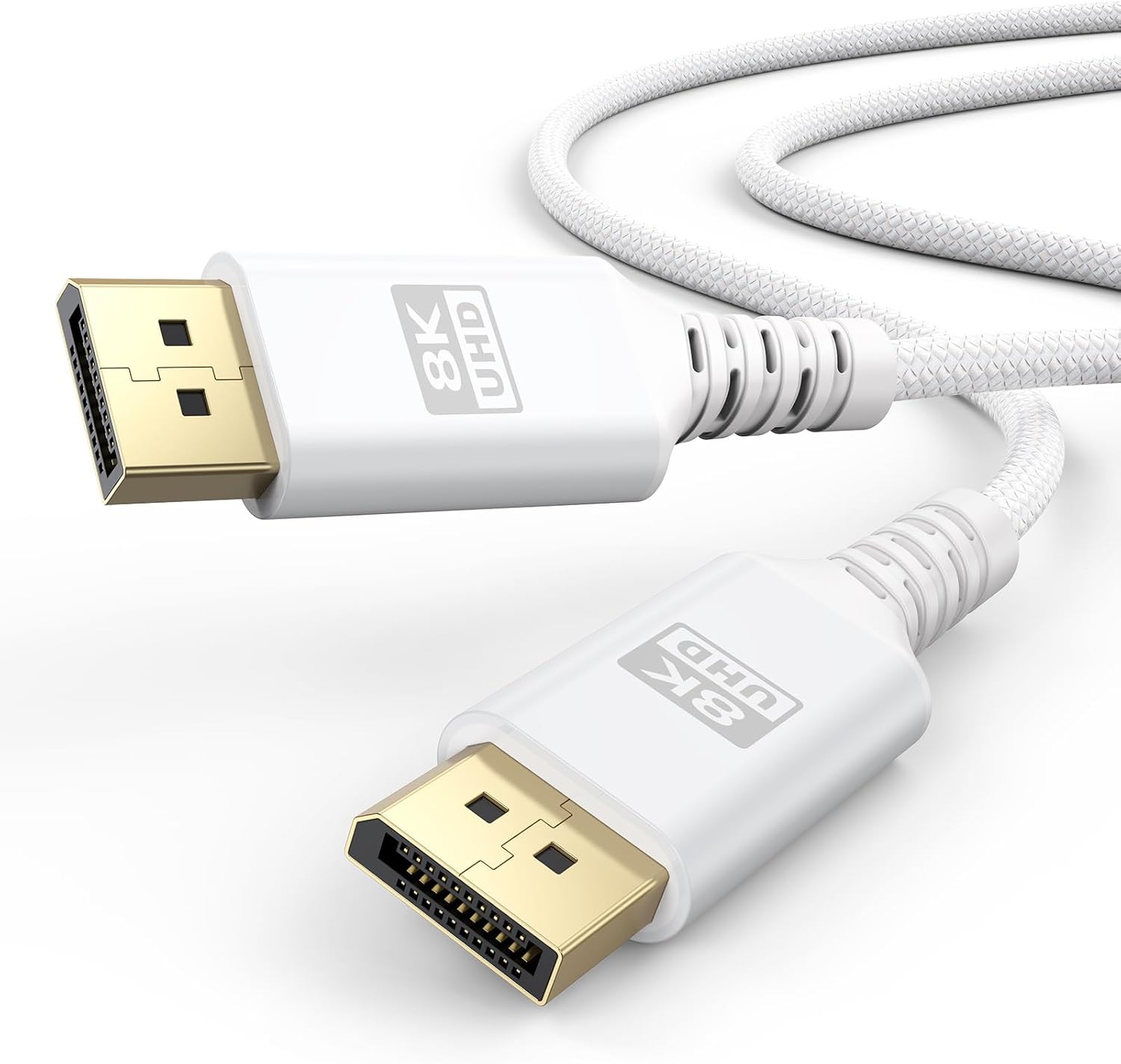 Detalle de UVOOI 8K DisplayPort 1.4ケーブル 10フィート ホワイト・二重ナイロン編み