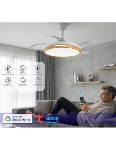 Detalle de Jardin202 Ventilador de Techo con aspas retráctiles y Luz LED regulable — 50 cm