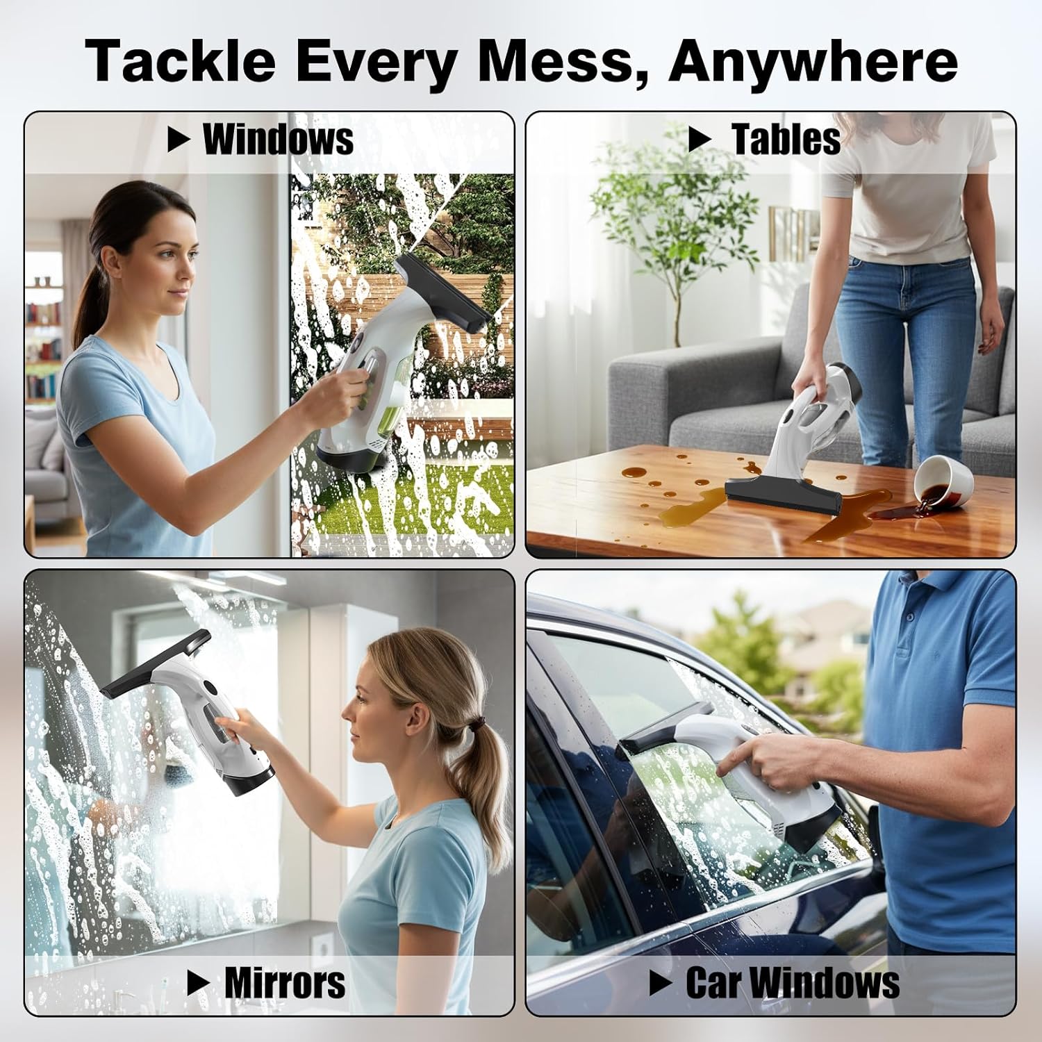 Thumbnail 4 de ZRHI Cordless Window Vacuum Squeegee with 2000Pa suction, 2200mAh battery, and 150mL Tank — 280mm Wide Blade
