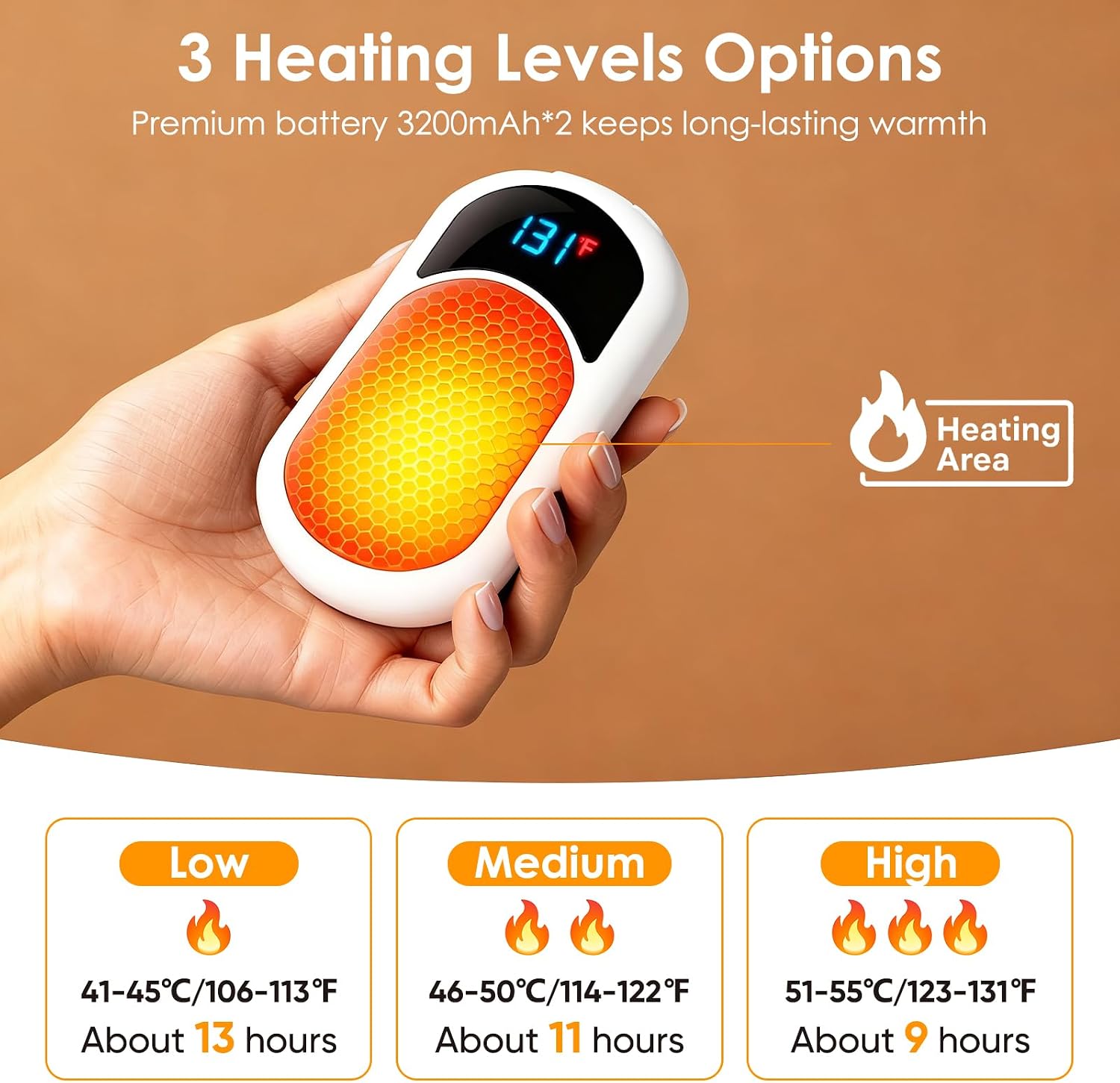 Detalle 2 de Hand Warmers 2-Pack (6400mAh Rechargeable) with 3 Heat Settings, up to 13Hrs