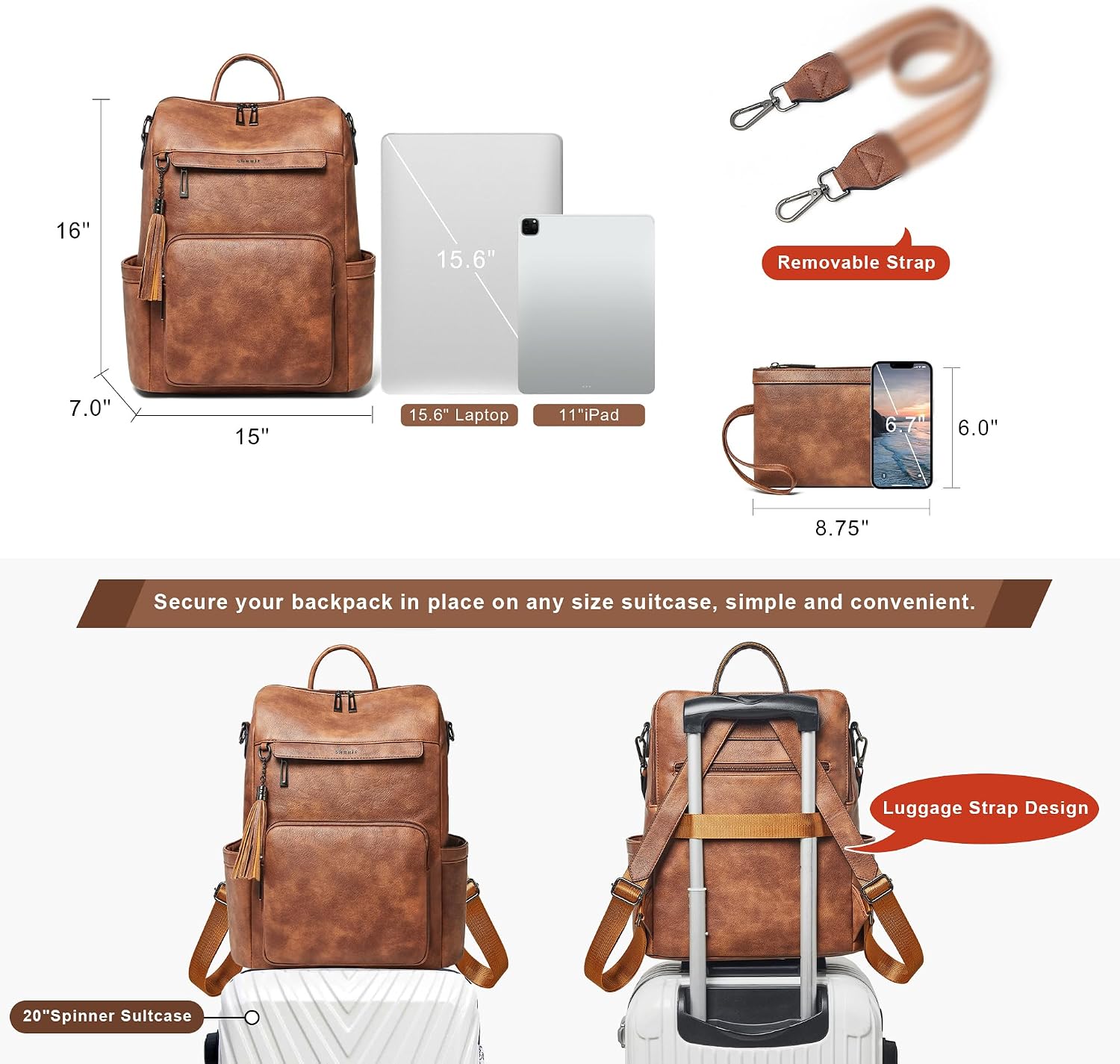 Thumbnail 3 de Shrrie Rucksack Damen 15,6" Laptoprucksack aus Leder