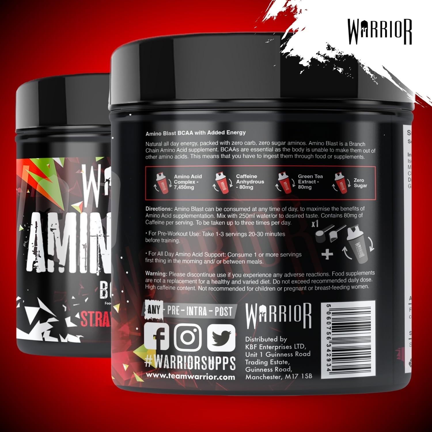 Thumbnail 2 de Warrior Amino Blast BCAA 270 g (30 Portionen) – zuckerfreier Energy-Drink mit BCAA, Glutamin & Taurin (Erdbeere-Kiwi)