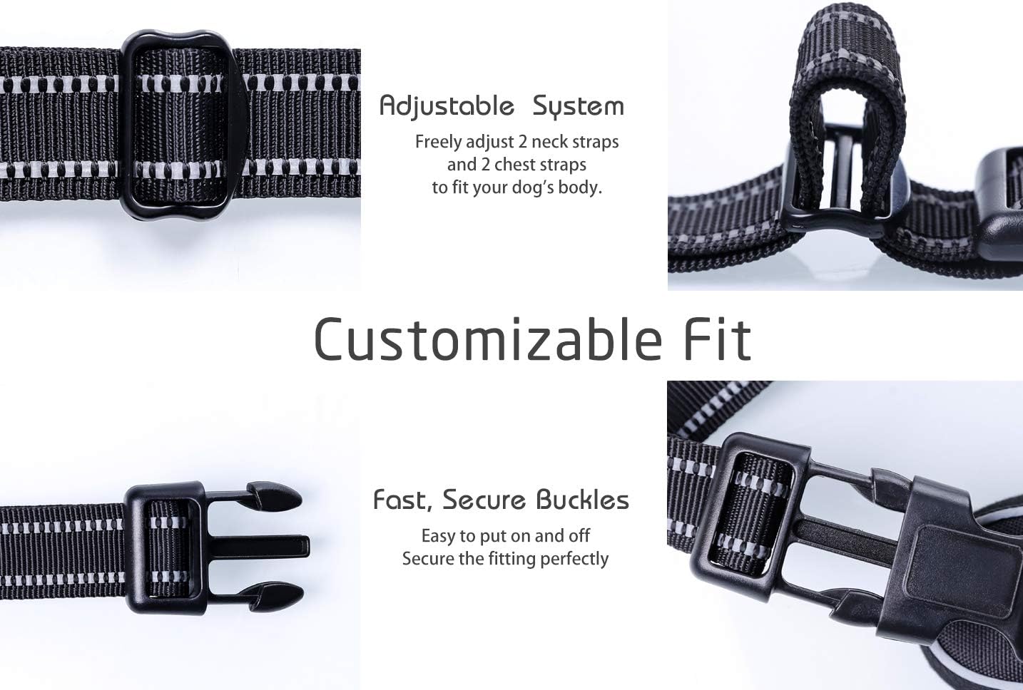 Thumbnail 4 de Rabbitgoo Harnais chien réglable gilet noir avec poignée et bandes réfléchissantes (taille XL)