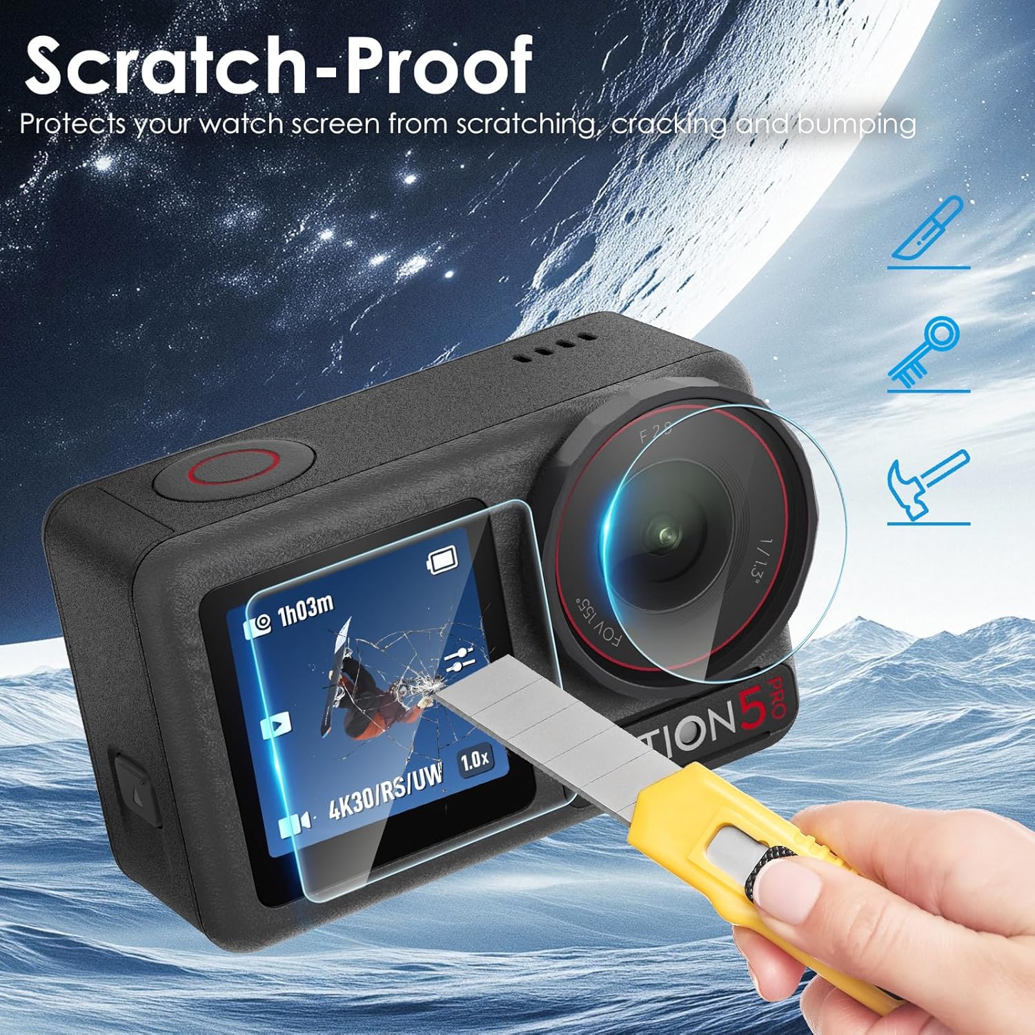 Thumbnail 2 de Simpeak 4 Set Screen Protectors for DJI Osmo Action 5 Pro (Lens + Front + Back) tempered glass, 9H