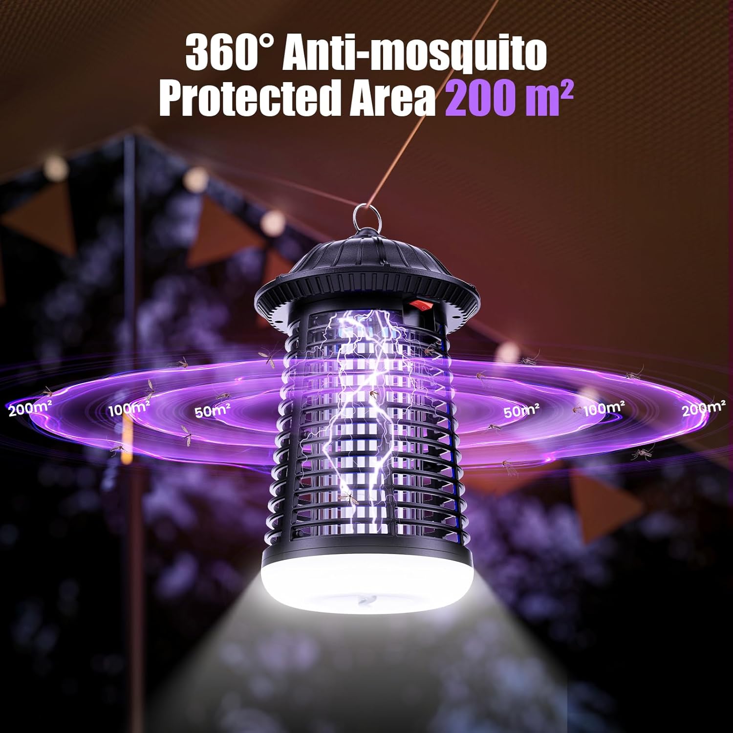 Detalle 2 de PKBD 15W Mosquito Killer Lamp with LED Light (2-in-1 fly zapper, 4200V grid, IPX4)