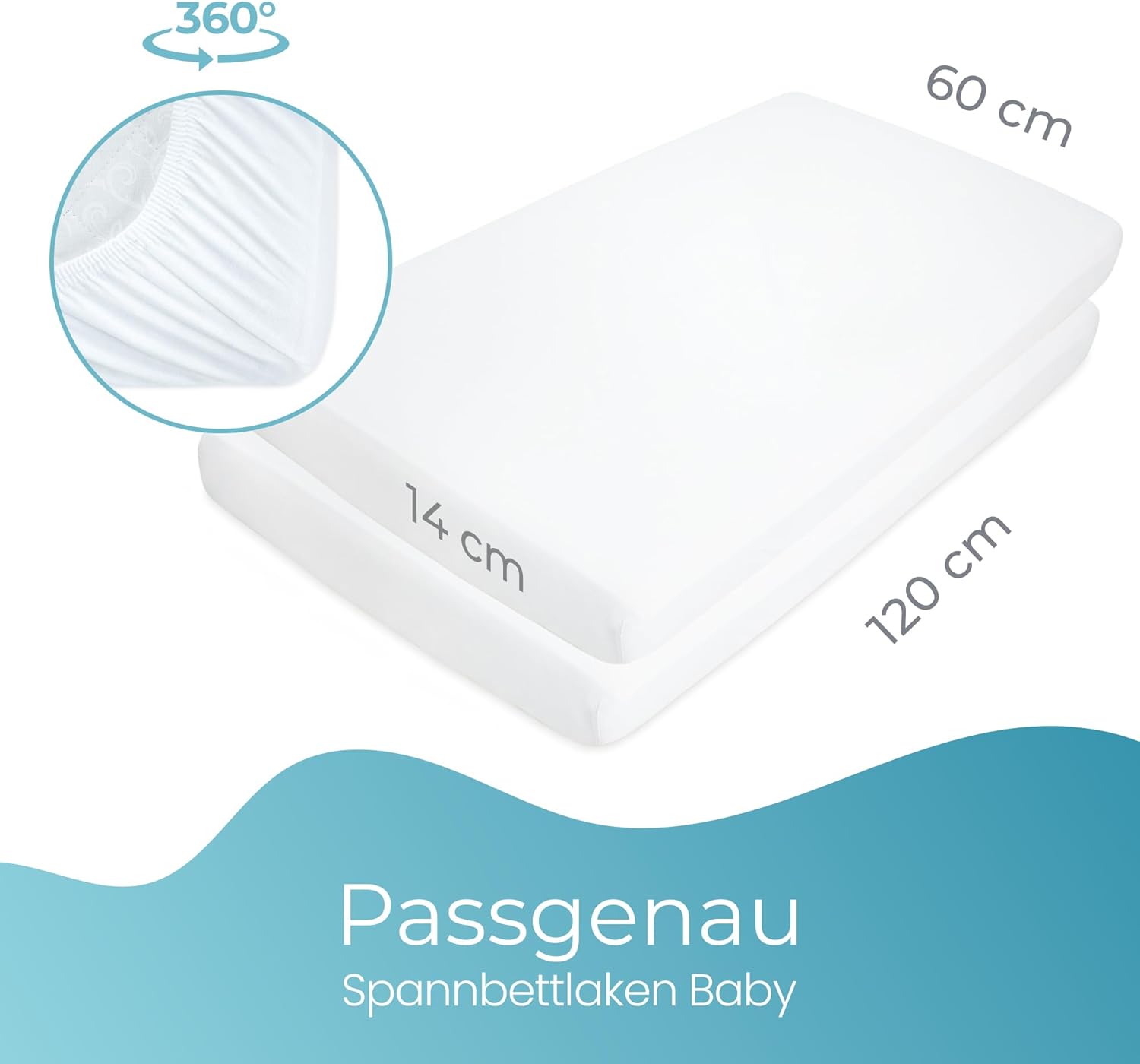 Thumbnail 4 de Spannbettlaken 60x120 für Baby – 2er-Set aus 100% natürlicher Bio-Baumwolle, weiß