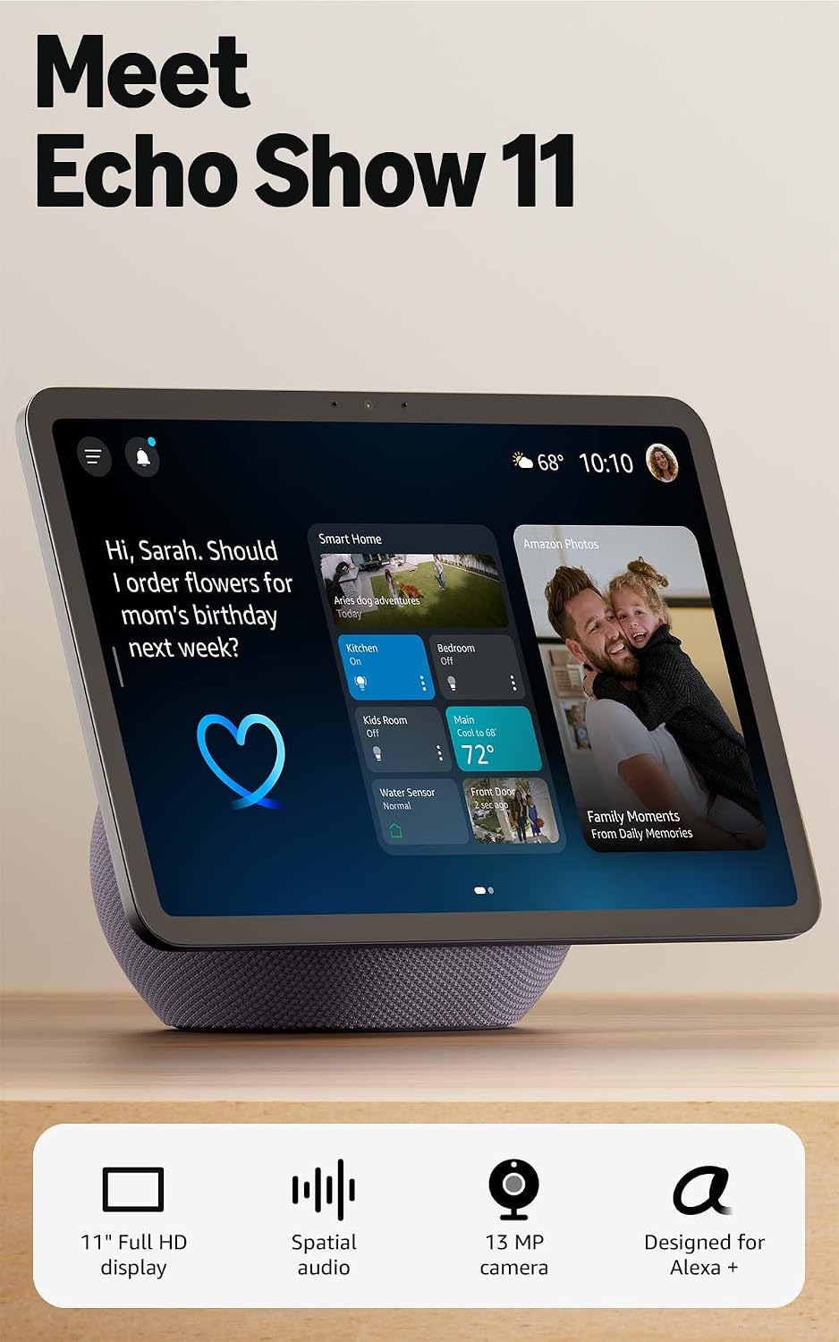 Detalle de Amazon Echo Show 11 (newest model) – Vibrant 11" Full-HD Display with Spatial Audio