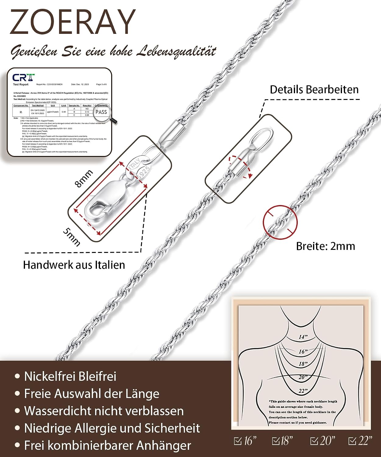 Thumbnail 3 de ZOERAY Silberkette Damen 925 16 inch