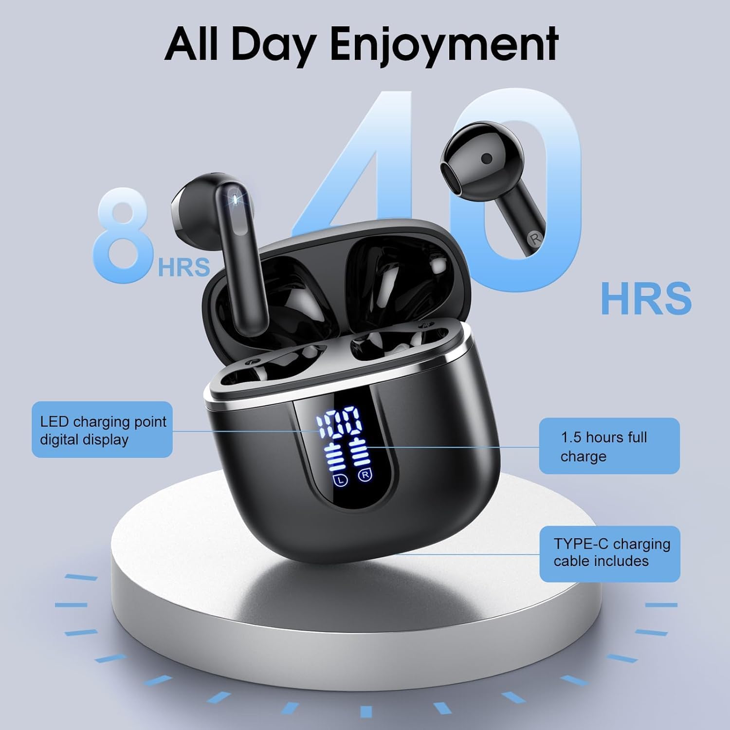 Detalle de Wireless Earbuds (2026) with Bluetooth 5.4, ENC Mics, IP7 Waterproof and 40H Battery