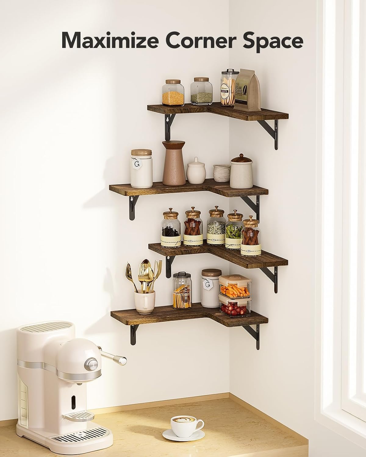 Detalle de AMADA Corner Floating Shelves, Paulownia Wood