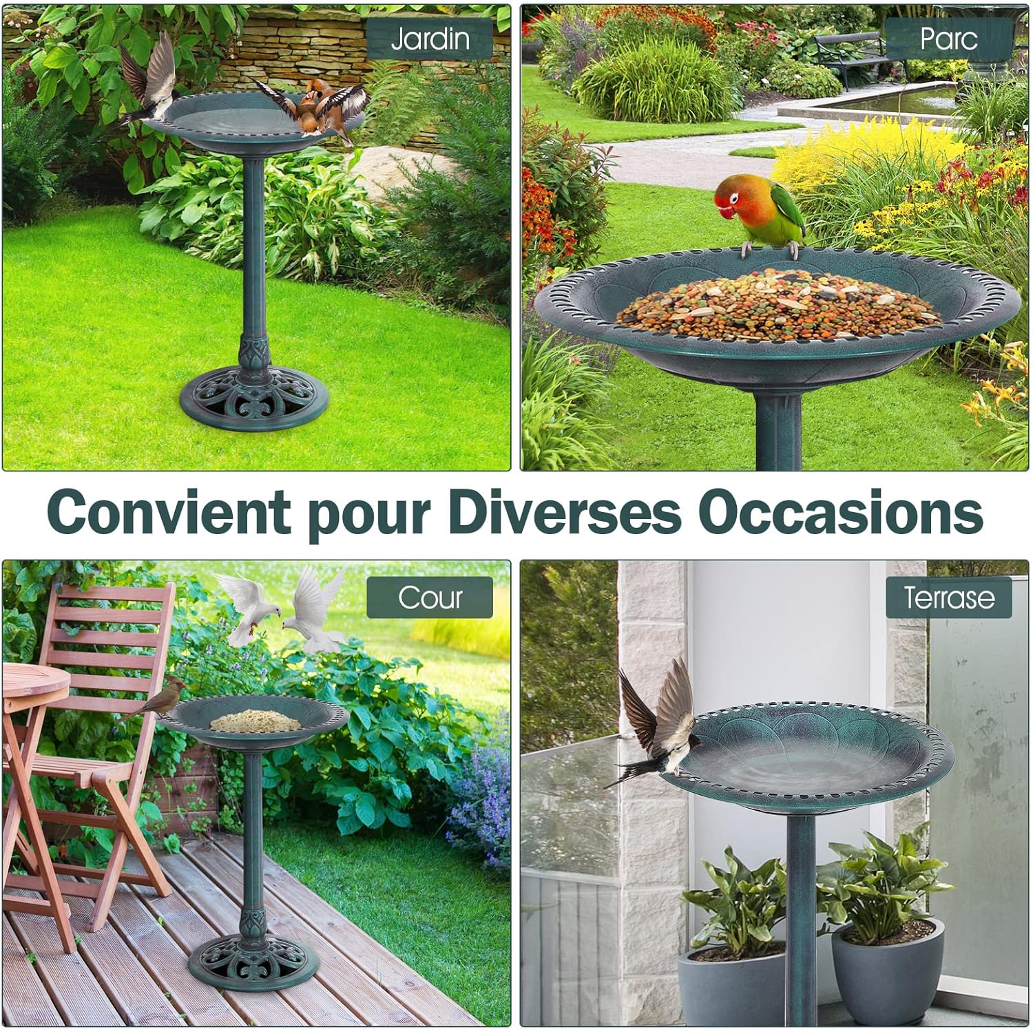 Thumbnail 6 de COSTWAY Abreuvoir Oiseaux Extérieur Plateau Diamètre 50 cm, Hauteur 72 cm – Design Antique Cuivre Vert