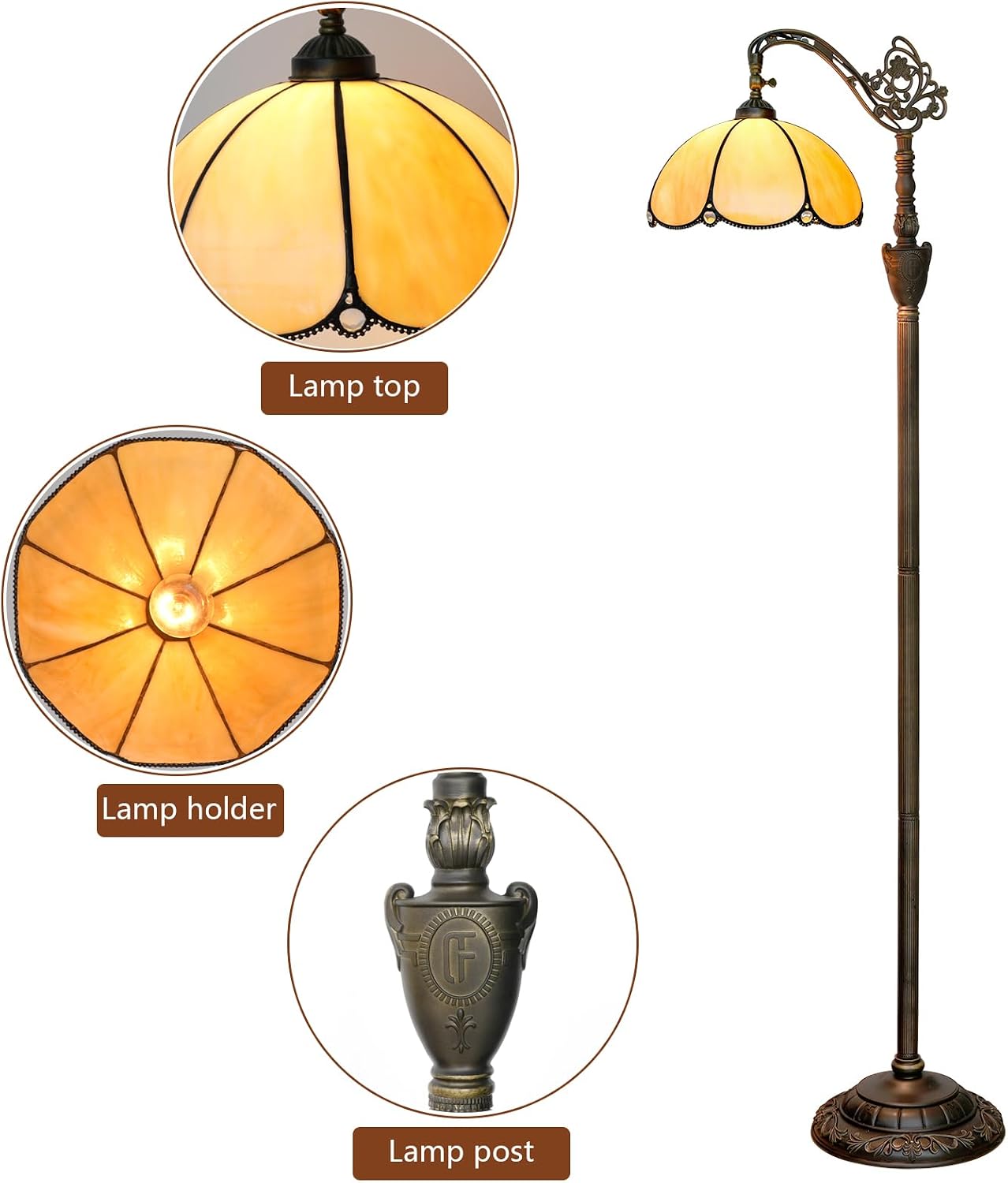 Thumbnail 4 de Blivuself Tiffany Floor Lamp with Angle Adjustable Stained Glass Lampshade