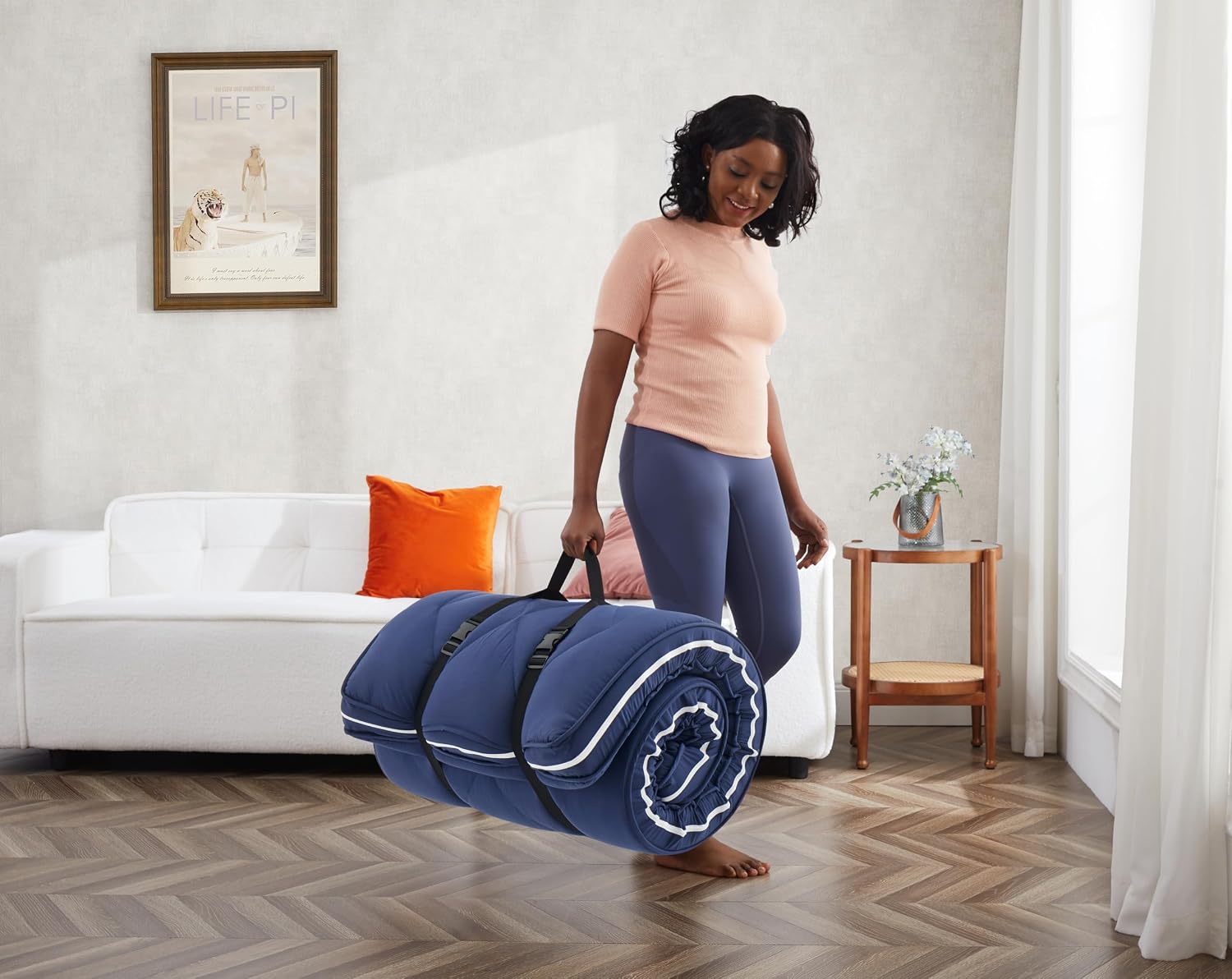 Thumbnail 6 de Jamdok Single Roll Up Floor Mattress with Memory Foam Topper (190x75x10cm) in Blue